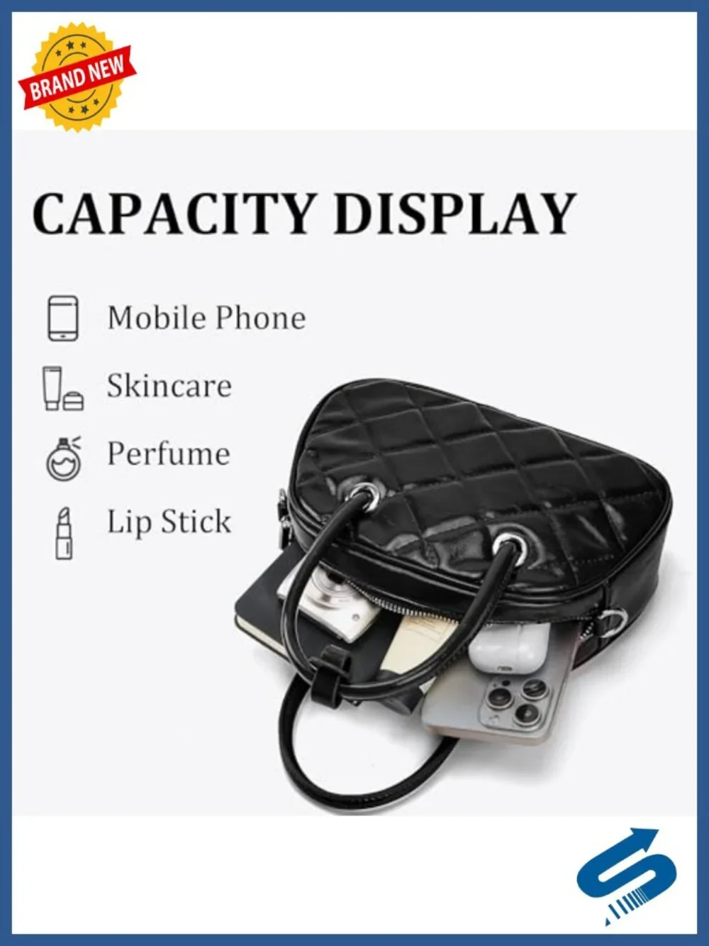Quilted Mini Boston Bag, Glossy Vegan Leather Convertible Satchel with